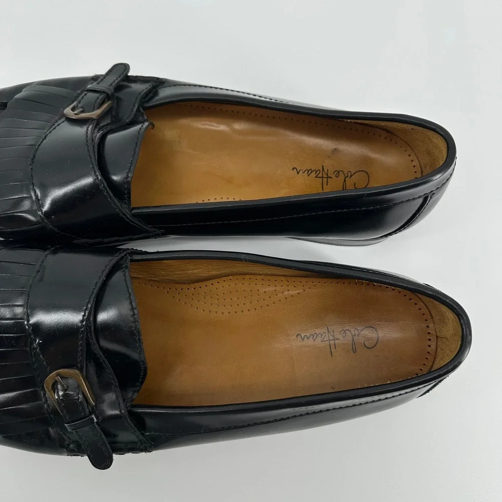 Cole Haan Black Leather Kiltie Buckle Loafers
